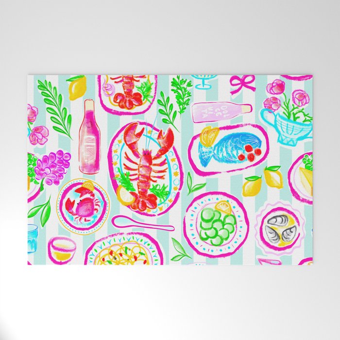 La Dolce Vita Summer Italian Table on blue and white stripes Welcome Mat Gallery Image 1