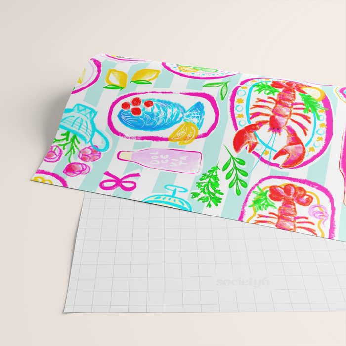 La Dolce Vita Summer Italian Table on blue and white stripes Wrapping Paper Gallery Image 2