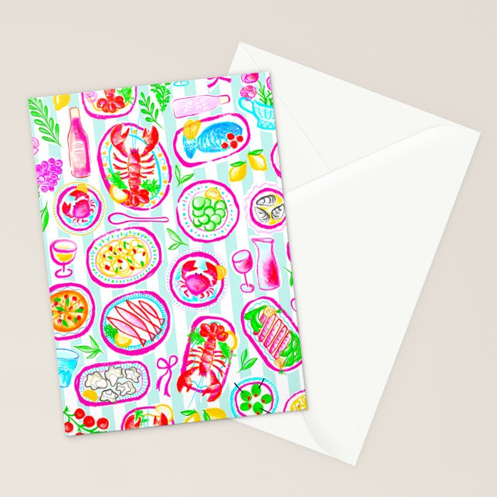 La Dolce Vita Summer Italian Table on blue and white stripes Stationery Card Gallery Image 2
