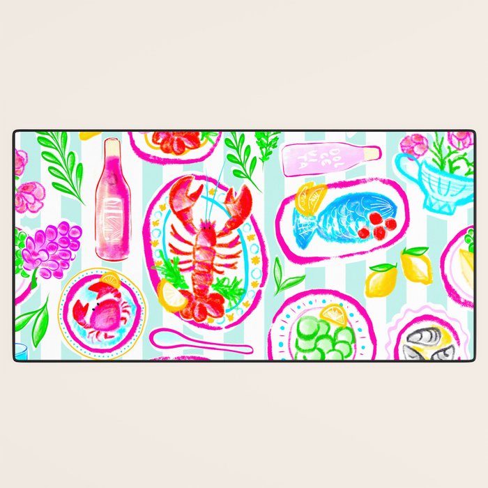 La Dolce Vita Summer Italian Table on blue and white stripes Desk Mat Gallery Image 3
