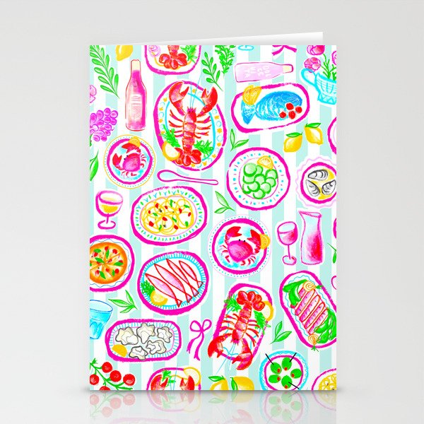 La Dolce Vita Summer Italian Table on blue and white stripes Stationery Card Gallery Image 2