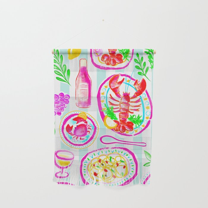 La Dolce Vita Summer Italian Table on blue and white stripes Wall Hanging Gallery Image 1