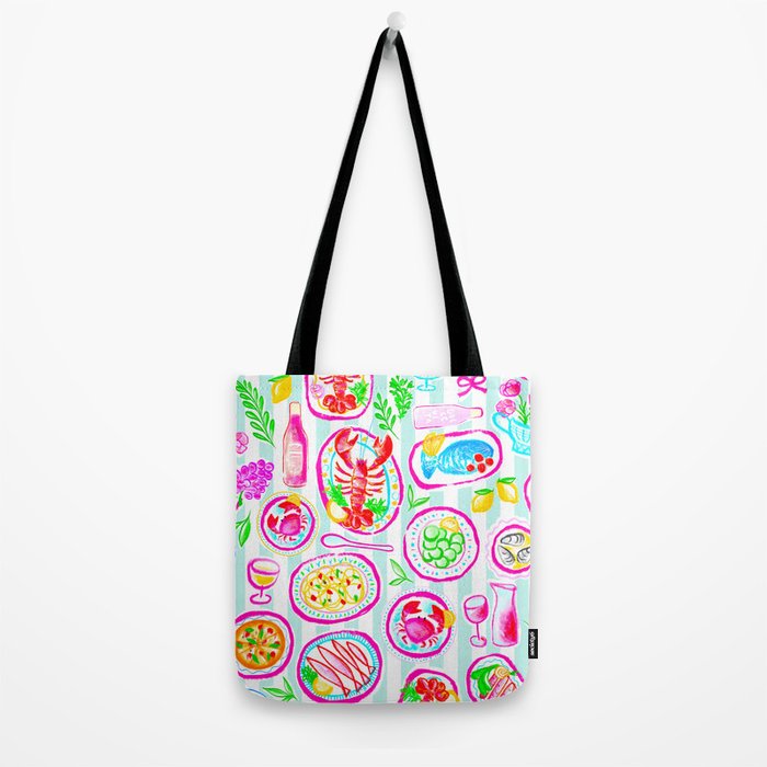 La Dolce Vita Summer Italian Table on blue and white stripes Tote Bag Gallery Image 2