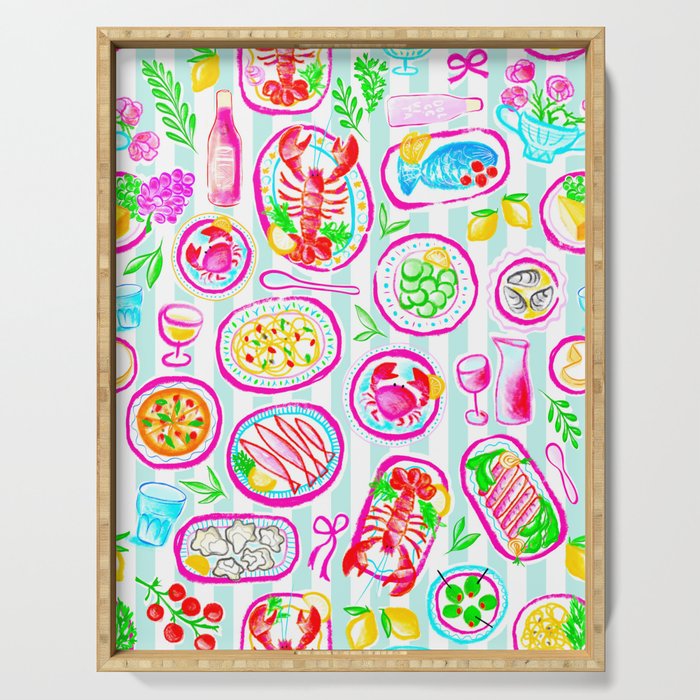 La Dolce Vita Summer Italian Table on blue and white stripes Serving Tray Gallery Image 1