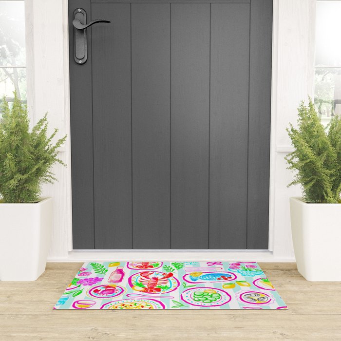 La Dolce Vita Summer Italian Table on blue and white stripes Welcome Mat Gallery Image 3