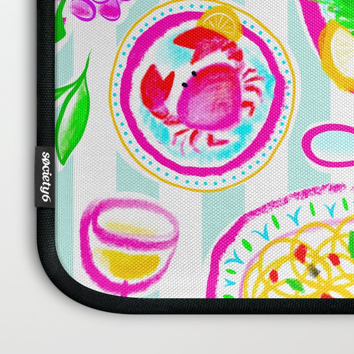 La Dolce Vita Summer Italian Table on blue and white stripes Laptop Sleeve Gallery Image 3