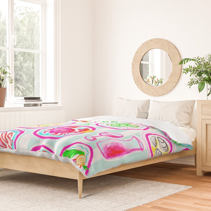 La Dolce Vita Summer Italian Table on blue and white stripes Duvet Cover Gallery Image 2