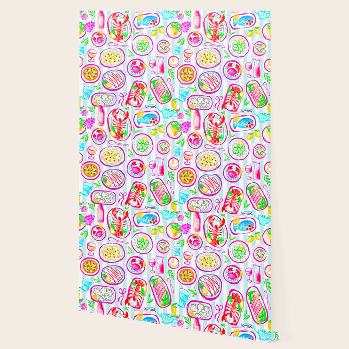 La Dolce Vita Summer Italian Table on blue and white stripes Wallpaper Gallery Image 2