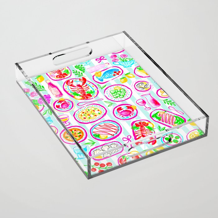 La Dolce Vita Summer Italian Table on blue and white stripes Acrylic Tray Gallery Image 1