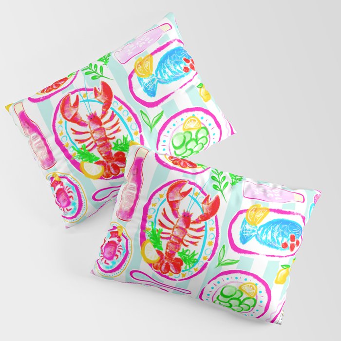 La Dolce Vita Summer Italian Table on blue and white stripes Pillow Sham Gallery Image 3