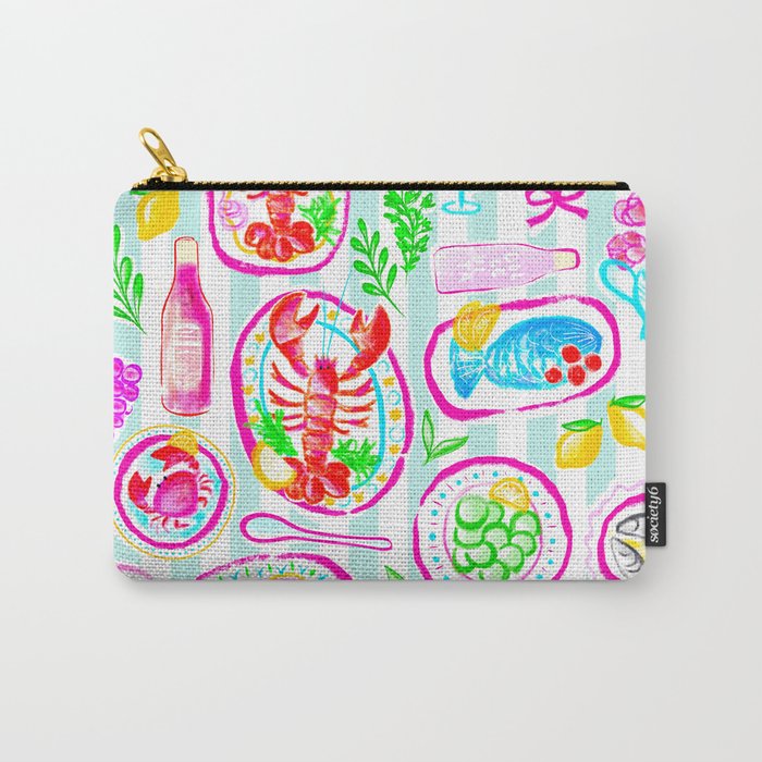 La Dolce Vita Summer Italian Table on blue and white stripes Carry All Pouch Gallery Image 1