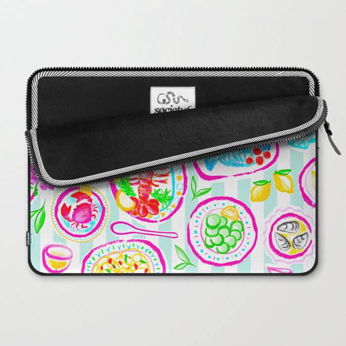 La Dolce Vita Summer Italian Table on blue and white stripes Laptop Sleeve Gallery Image 2