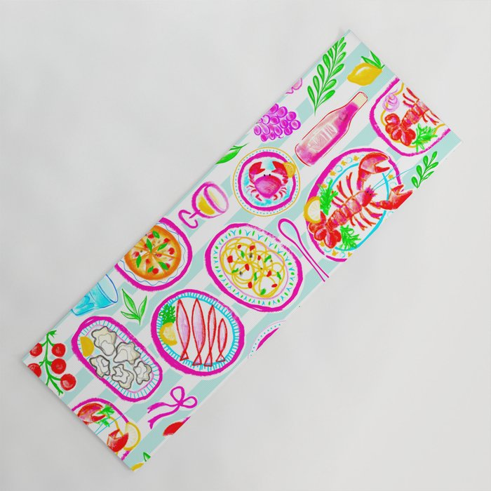 La Dolce Vita Summer Italian Table on blue and white stripes Yoga Mat Gallery Image 1