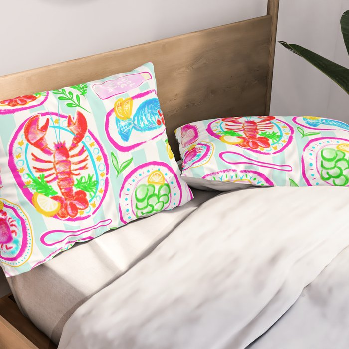 La Dolce Vita Summer Italian Table on blue and white stripes Pillow Sham Gallery Image 2