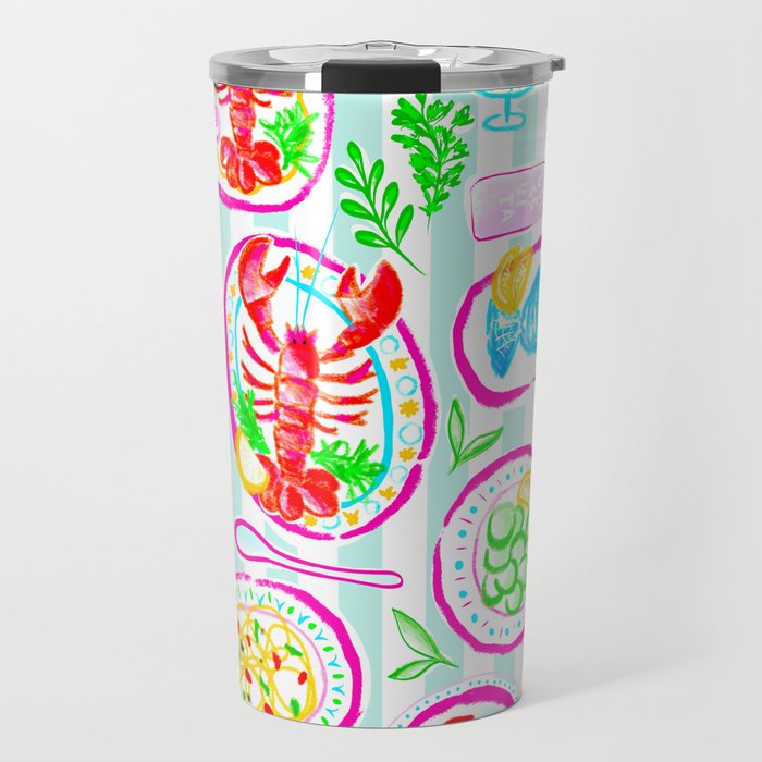La Dolce Vita Summer Italian Table on blue and white stripes Travel Mug Gallery Image 1