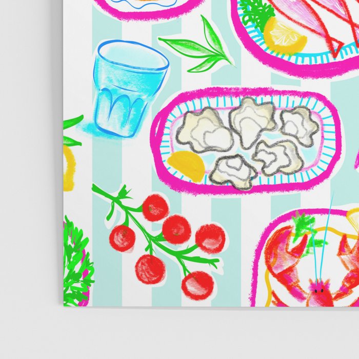 La Dolce Vita Summer Italian Table on blue and white stripes Poster Gallery Image 3