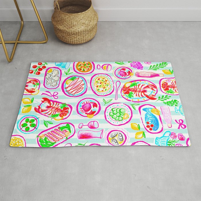 La Dolce Vita Summer Italian Table on blue and white stripes Rug Gallery Image 1