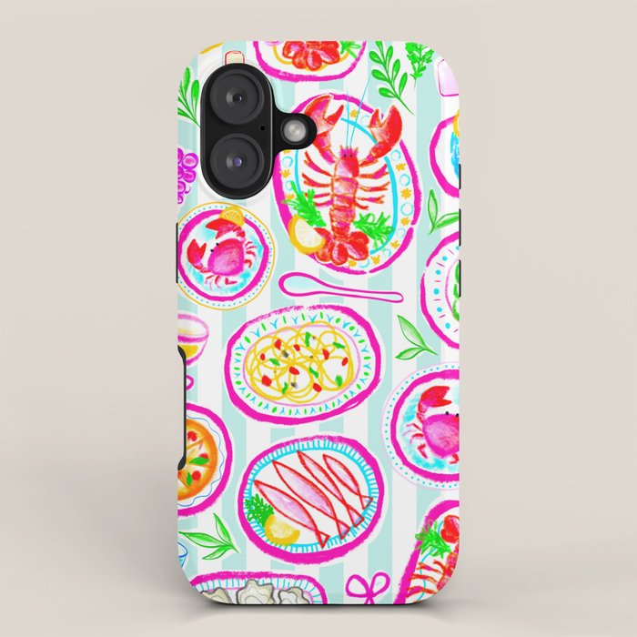 La Dolce Vita Summer Italian Table on blue and white stripes iPhone Case Gallery Image 1