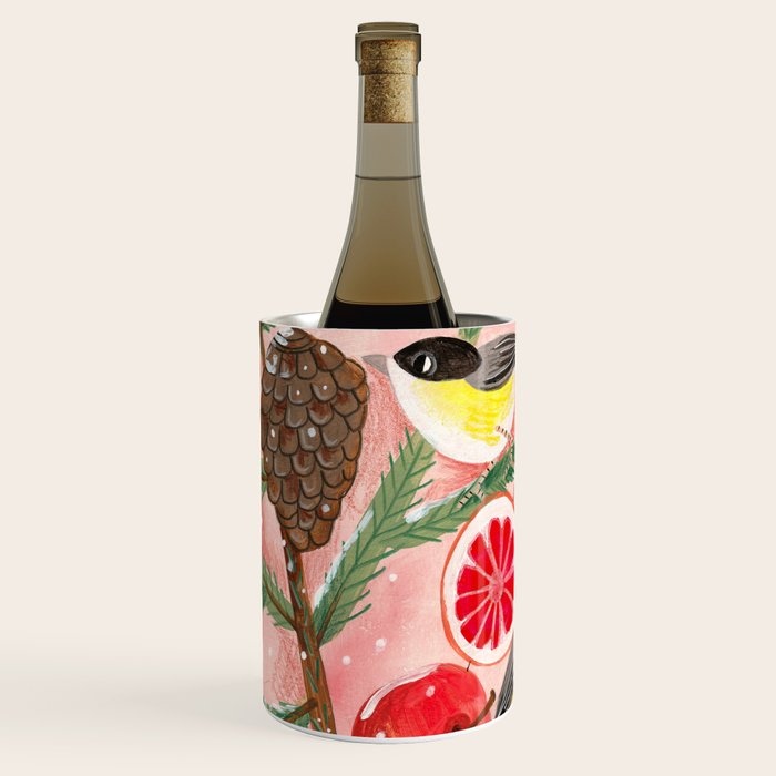 Chickadee birds in abstract tree Wine Chiller Gallery Image 1