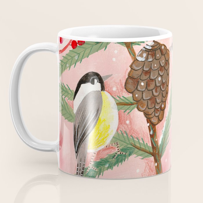 Chickadee birds in abstract tree Coffee Mug Gallery Image 3