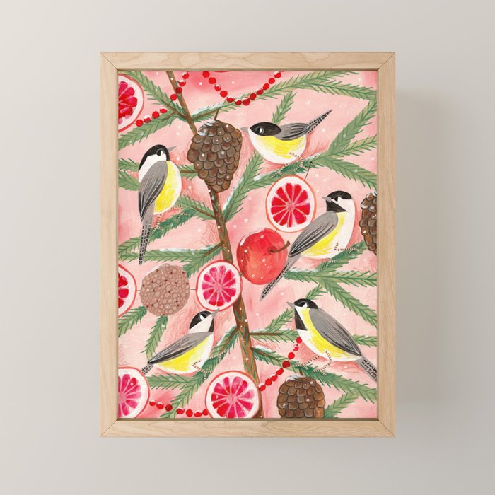 Chickadee birds in abstract tree Mini Art Print Gallery Image 1