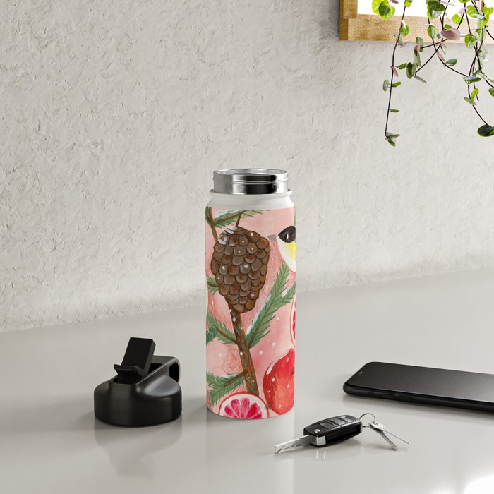 Chickadee birds in abstract tree Water Bottle Gallery Image 4