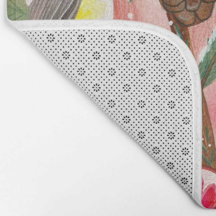 Chickadee birds in abstract tree Bath Mat Gallery Image 2