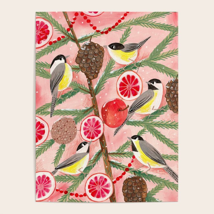 Chickadee birds in abstract tree Poster Gallery Image 4