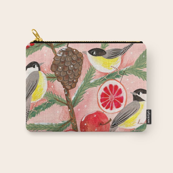 Chickadee birds in abstract tree Carry All Pouch Gallery Image 1