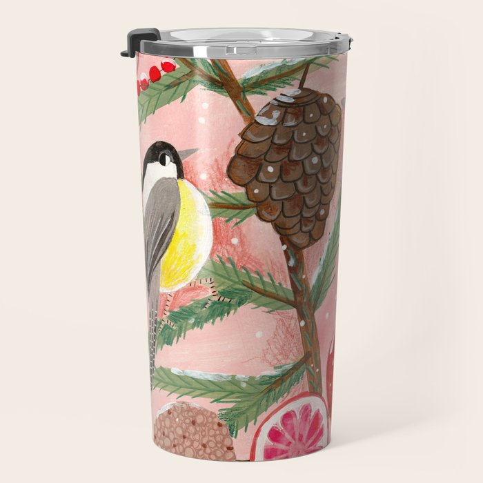 Chickadee birds in abstract tree Travel Mug Gallery Image 3