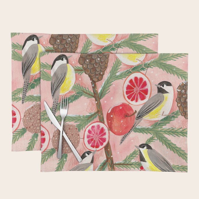 Chickadee birds in abstract tree Placemat Gallery Image 1