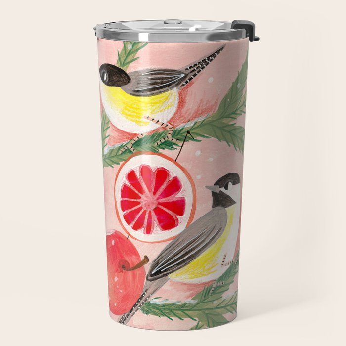 Chickadee birds in abstract tree Travel Mug Gallery Image 2