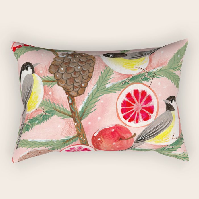 Chickadee birds in abstract tree Rectangular Pillow Gallery Image 1