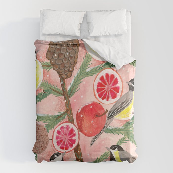 Chickadee birds in abstract tree Duvet Cover Gallery Image 6