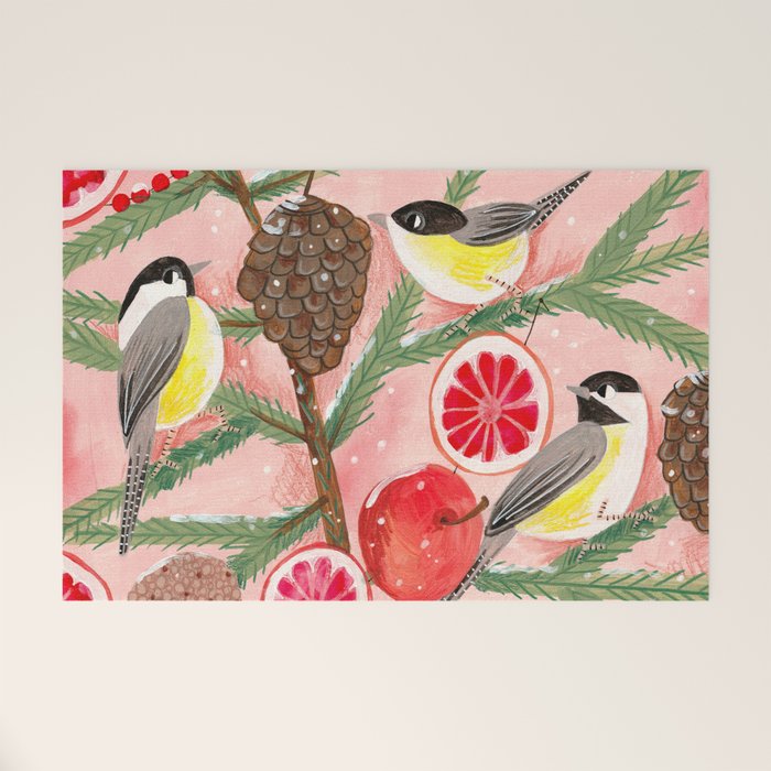 Chickadee birds in abstract tree Welcome Mat Gallery Image 1