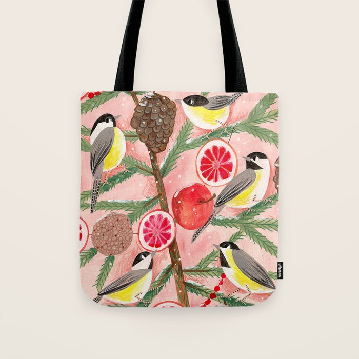 Chickadee birds in abstract tree Tote Bag Gallery Image 1