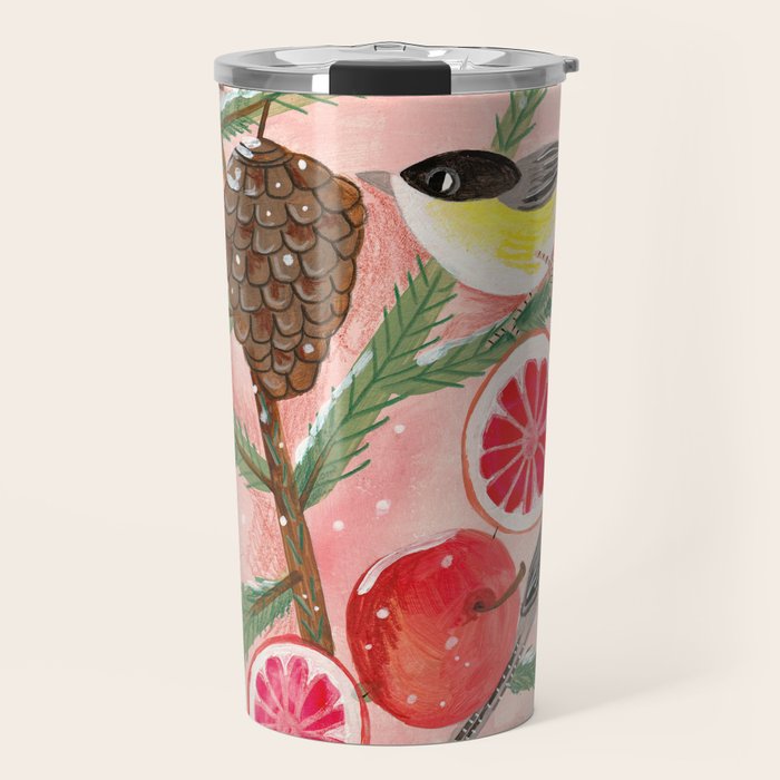 Chickadee birds in abstract tree Travel Mug Gallery Image 1