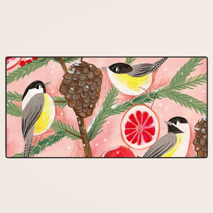 Chickadee birds in abstract tree Desk Mat Gallery Image 3
