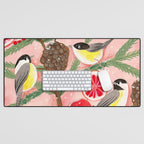 Chickadee birds in abstract tree Desk Mat Gallery Image 1