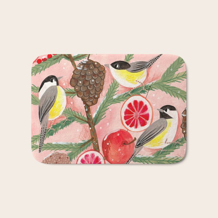 Chickadee birds in abstract tree Bath Mat Gallery Image 1