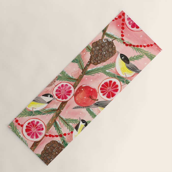 Chickadee birds in abstract tree Yoga Mat Gallery Image 1
