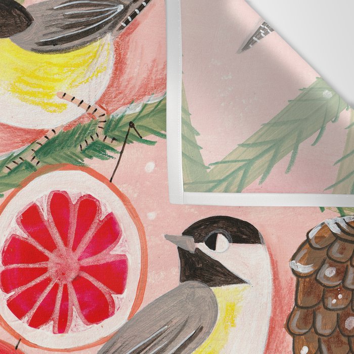 Chickadee birds in abstract tree Wall Tapestry Gallery Image 3