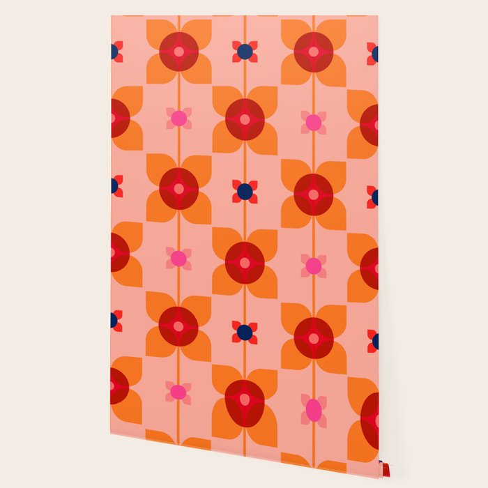 Mid Century Retro Floral Geometric Pattern Wallpaper Gallery Image 2