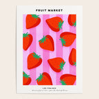 Les fraises - strawberry fruit market poster on pink stripes Poster Gallery Image 4