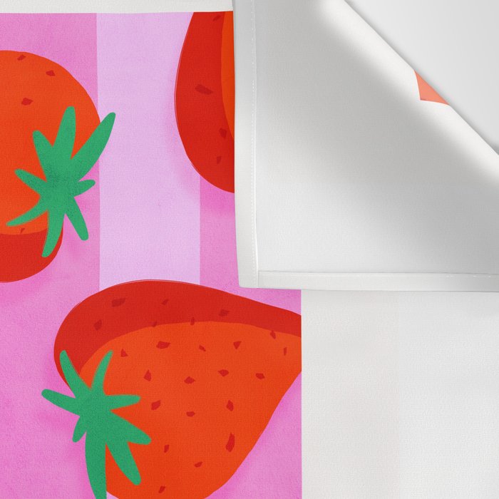 Les fraises - strawberry fruit market poster on pink stripes Wall Tapestry Gallery Image 3