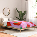 Les fraises - strawberry fruit market poster on pink stripes Comforter Gallery Image 2