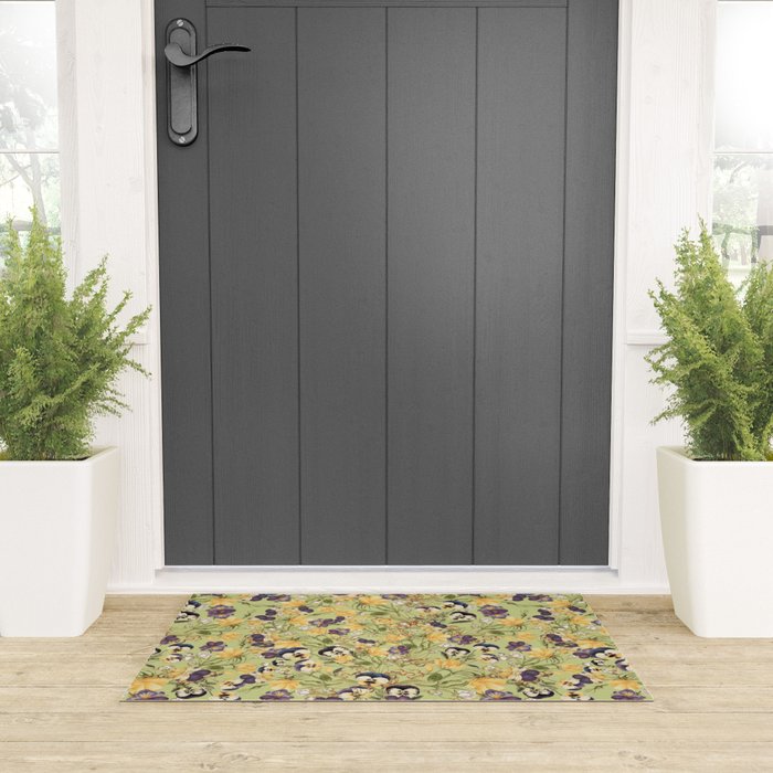Pansy Floral Pattern Welcome Mat Gallery Image 3