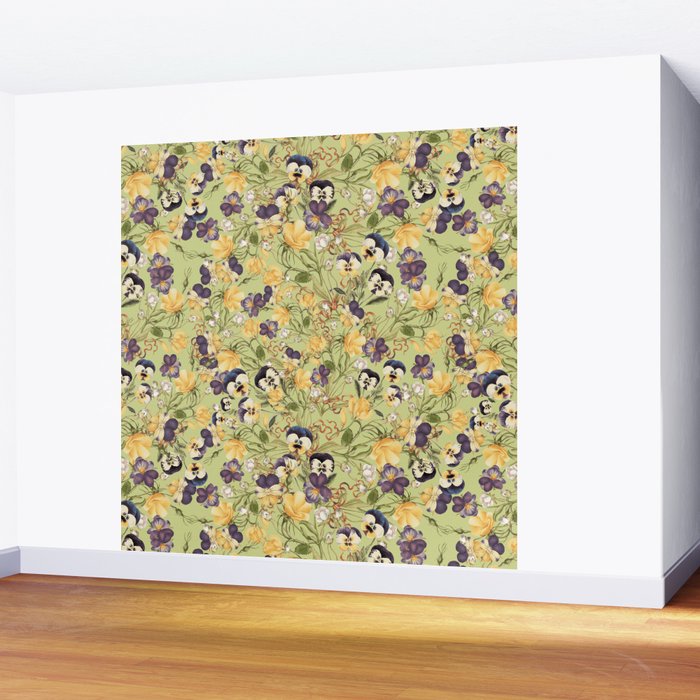 Pansy Floral Pattern Wall Mural Gallery Image 2