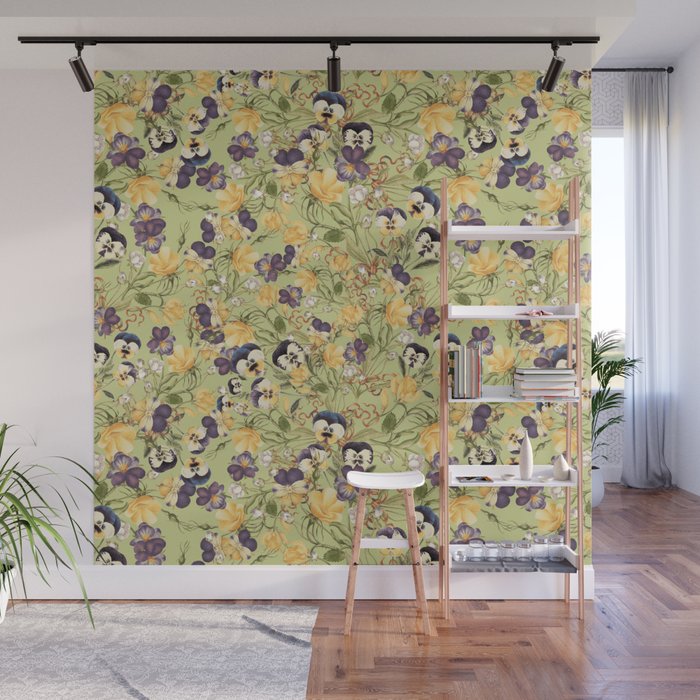 Pansy Floral Pattern Wall Mural Gallery Image 1