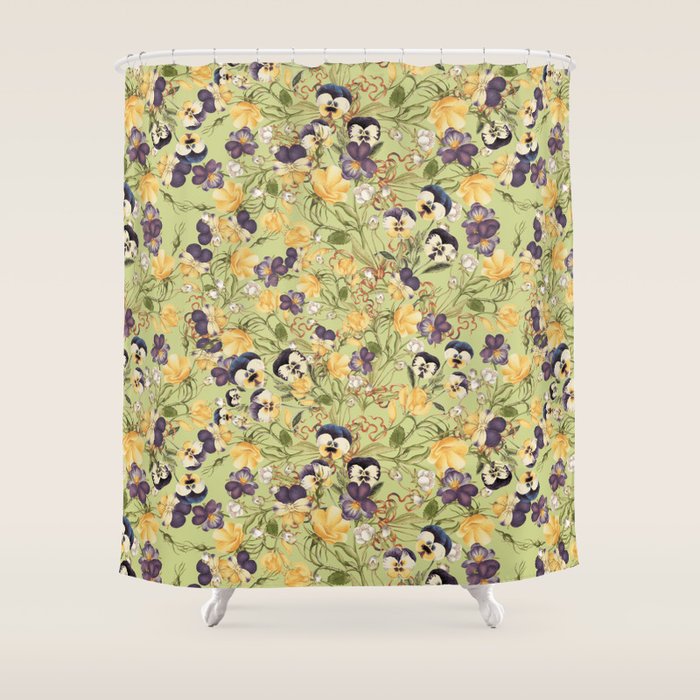 Pansy Floral Pattern Shower Curtain Gallery Image 1